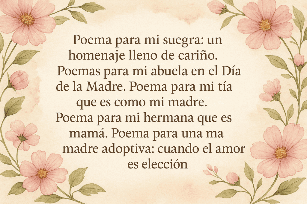 El amor de madre tiene mil formas y rostros. A veces lo encontramos en una abuela que nos cuidó como a un hijo, en una tía que fue refugio, en una hermana que también es mamá, o incluso en una madrina que nos abrazó como propia. Estas páginas son un homenaje a esas mujeres que, de distintas maneras, nos dieron cobijo y ternura.