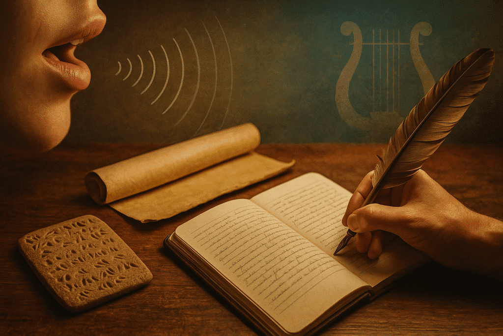 Origen de la poesía de la voz a la página