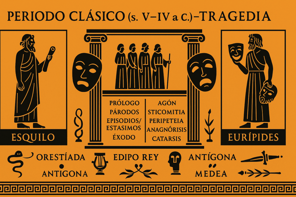 Periodo-clasico-s.-V–IV-a.-C.-—-tragedia-1024x683 Literatura griega: autores y obras fundamentales de la Antigüedad clásica