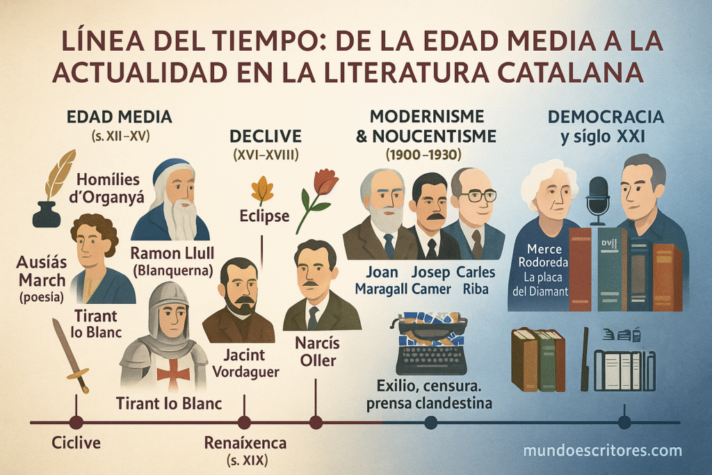 Linea-del-tiempo-de-la-Edad-Media-a-la-actualidad-en-la-literatura-catalana-1024x683 Literatura catalana: autores y evolución histórica