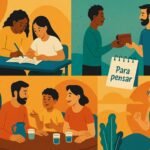 : Portada horizontal con collage de escenas cotidianas (escuela, trabajo, barrio): estudiante ayuda a amigo, cajera devuelve cambio, vecinos solidarios y paraguas compartido; “Historias cortas de la vida real para reflexionar”