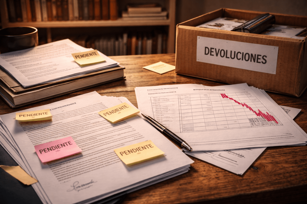 Contrato, liquidaciones y caja de devoluciones en escritorio: señales de alerta para plantear reversión de derechos.
