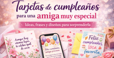 Tarjetas de cumpleaños para una amiga muy especial con diseños florales, versión para WhatsApp y tarjeta divertida de felicitación.