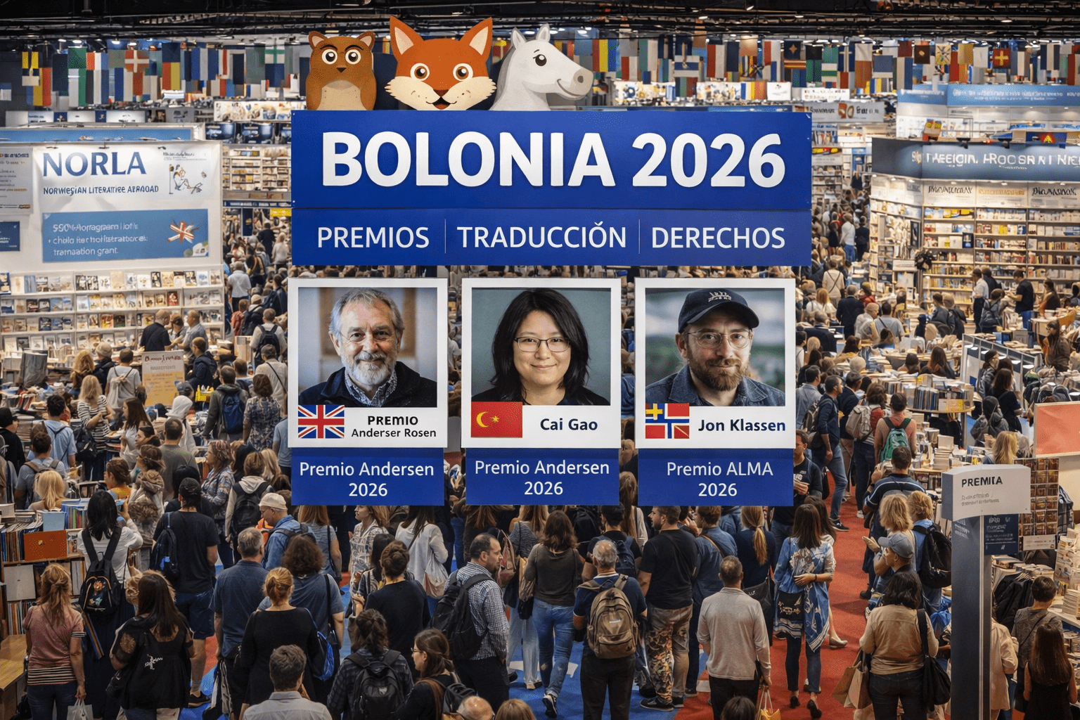 Imagen editorial sobre Bolonia 2026, con foco en premios, traducción y derechos del libro infantil