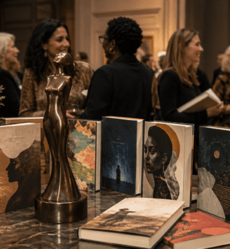Imagen editorial del Women’s Prize 2026 con libros finalistas y ambiente de premiación literaria