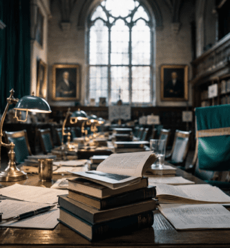 Sala académica con libros y manuscritos simboliza la crisis del James Tait Black Prize.