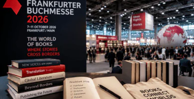Feria del Libro de Frankfurt 2026 con libros, editores y escenario internacional.