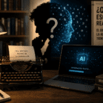 Máquina de escribir y computador ilustran el debate sobre inteligencia artificial y autoría literaria.
