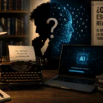 Máquina de escribir y computador ilustran el debate sobre inteligencia artificial y autoría literaria.