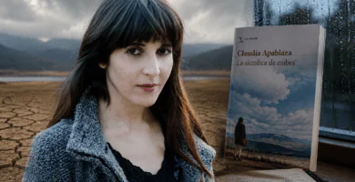 Retrato editorial inspirado en Claudia Apablaza junto a lluvia, sequía y La siembra de nubes.