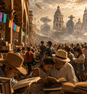 multitud de lectores en la FIL de Jalisco participando en una jornada de lectura pública inspirada en Pedro Páramo