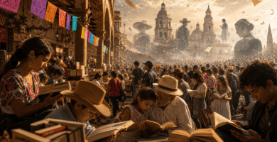 multitud de lectores en la FIL de Jalisco participando en una jornada de lectura pública inspirada en Pedro Páramo