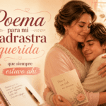 Mujer abraza con ternura a su hijastro mientras sostiene una carta, imagen emotiva para un poema dedicado a una madrastra querida que siempre estuvo ahí.