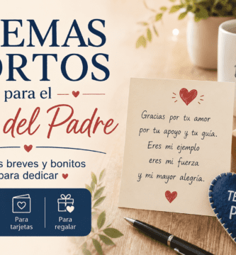 Imagen cálida para poemas cortos del Día del Padre con tarjeta, regalo y detalles emotivos para papá.