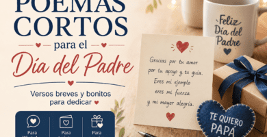 Imagen cálida para poemas cortos del Día del Padre con tarjeta, regalo y detalles emotivos para papá.