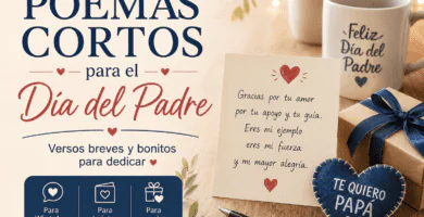 Imagen cálida para poemas cortos del Día del Padre con tarjeta, regalo y detalles emotivos para papá.