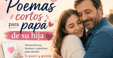 Padre abrazando a su hija con diseño cálido de poemas cortos para papá