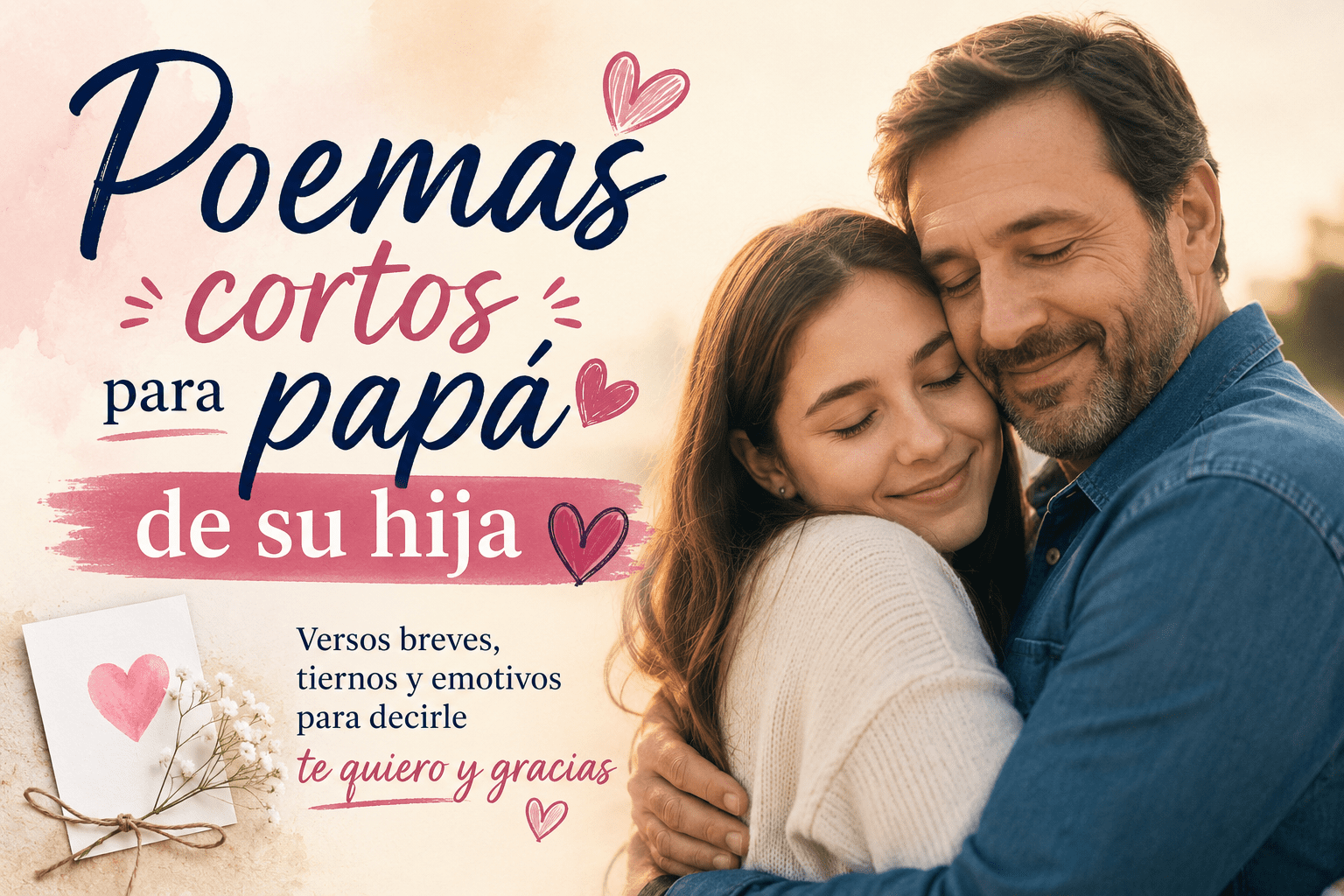 Padre abrazando a su hija con diseño cálido de poemas cortos para papá