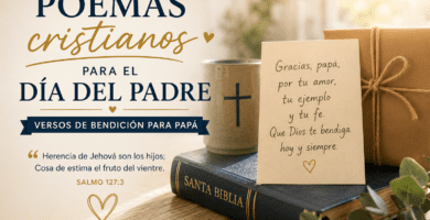 Biblia, tarjeta y regalo del Día del Padre con mensaje cristiano de bendición para papá.