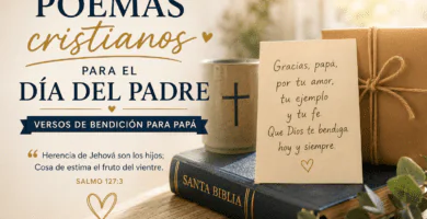 Biblia, tarjeta y regalo del Día del Padre con mensaje cristiano de bendición para papá.