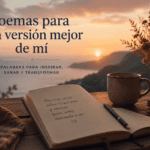 Poemas cristianos para papá en el cielo con cuaderno abierto al atardecer y ambiente de recuerdo espiritual