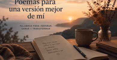 Poemas cristianos para papá en el cielo con cuaderno abierto al atardecer y ambiente de recuerdo espiritual
