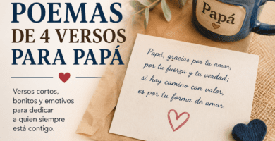 Imagen destacada con nota escrita para papá y el título “Poemas de 4 versos para papá”