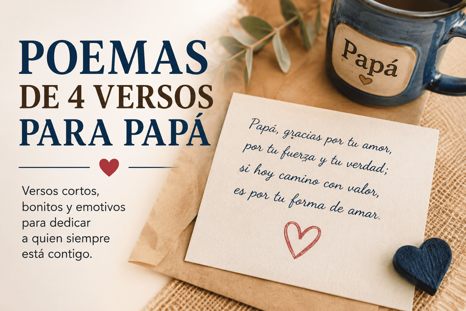 Imagen destacada con nota escrita para papá y el título “Poemas de 4 versos para papá”