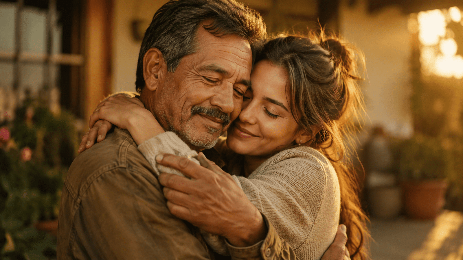 Hija adulta abrazando a su papá con ternura para ilustrar poemas emotivos para papá de su hija