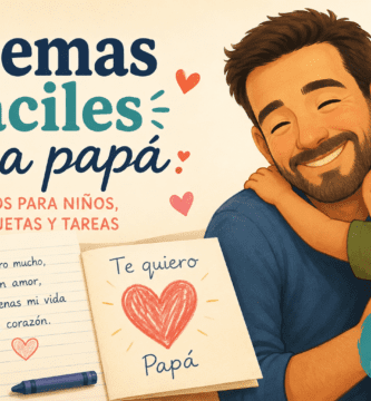 Ilustración de un papá abrazando a su hijo con poemas fáciles para niños, tarjetas y tareas escolares