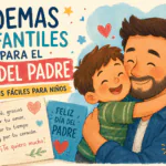 Ilustración de un niño abrazando a su papá para poemas infantiles del Día del Padre