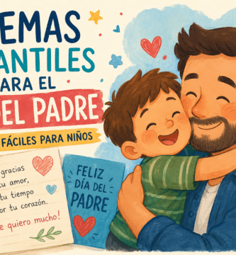 Ilustración de un niño abrazando a su papá para poemas infantiles del Día del Padre