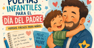 Ilustración de un niño abrazando a su papá para poemas infantiles del Día del Padre
