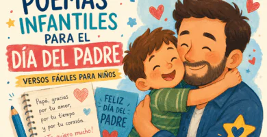 Ilustración de un niño abrazando a su papá para poemas infantiles del Día del Padre