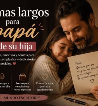 Padre e hija abrazados mientras leen una carta con un poema largo para papá de su hija.