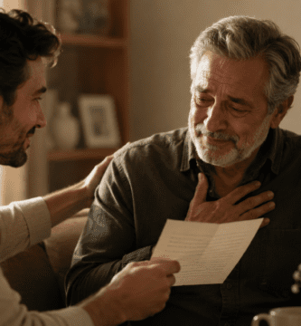 Padre emocionado recibe un poema del Día del Padre de su hijo en un momento familiar lleno de amor