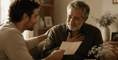 Padre emocionado recibe un poema del Día del Padre de su hijo en un momento familiar lleno de amor
