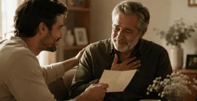 Padre emocionado recibe un poema del Día del Padre de su hijo en un momento familiar lleno de amor