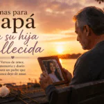 Papá recordando a su hija fallecida con una foto al atardecer, imagen para poemas de duelo y memoria