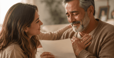 Hija entrega un poema emotivo a su papá mientras él se conmueve hasta las lágrimas.