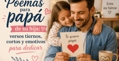 Padre abrazando a su hija mientras recibe una tarjeta con corazón en una escena familiar emotiva para poemas para papá de su hija