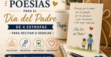 Tarjeta, regalo y cuaderno con poesía de 4 estrofas para el Día del Padre, ideal para recitar o dedicar a papá.