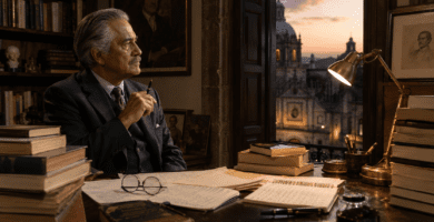 Ensayista en biblioteca reflexiona sobre pensamiento lento y Premio Alfonso Reyes 2026.