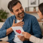 Papá recibiendo una tarjeta con un corazón por el Día del Padre
