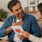 Papá recibiendo una tarjeta con un corazón por el Día del Padre