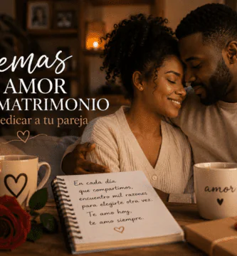 Pareja abrazada en casa con ambiente romántico, velas y carta de amor, representando poemas de amor para matrimonio.