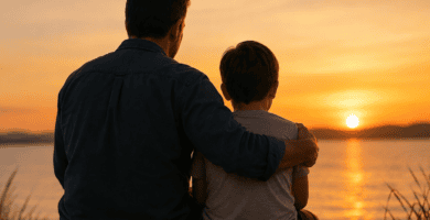Padre e hijo compartiendo un momento de gratitud