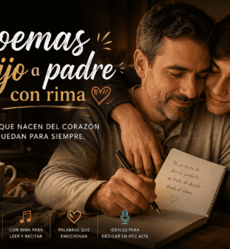 Padre y hijo adulto compartiendo un momento emotivo mientras escriben juntos en un cuaderno