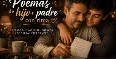 Padre y hijo adulto compartiendo un momento emotivo mientras escriben juntos en un cuaderno